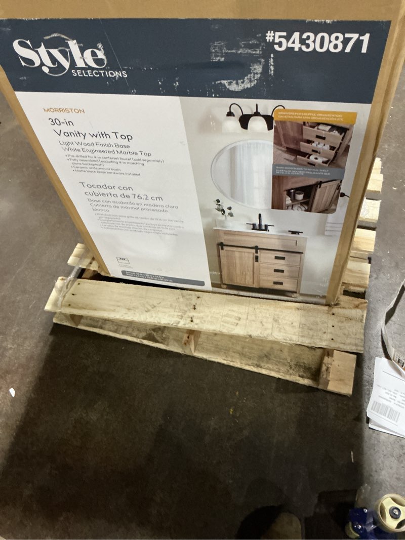 Condition photo showing Good Condition for 100+ bought last week Style Selections Morriston 30-in Light Natural Oak Undermount Single Sink Bathroom Vanity with