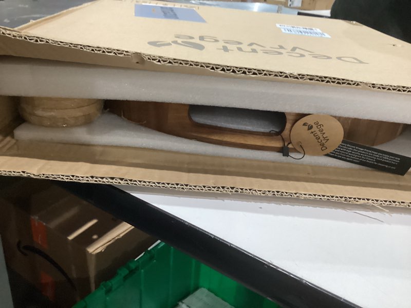 Condition photo showing New/Like New for Extra Large Round Ottoman Coffee Table Tray, 22" Big Kitchen Serving Trays for Huge Ottoman Counter Giant Decorative Organizer, Huge Wood Serveware Tray with Built-in Handle for Big Job 22" Round Tray - Acacia