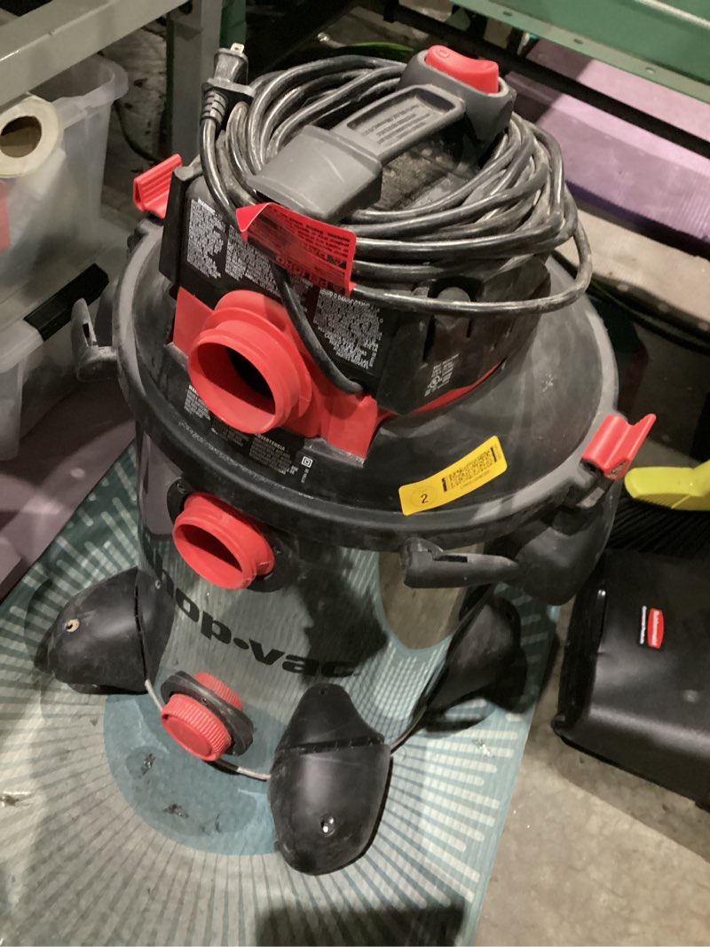 Condition photo showing As Is for shop-vac 12-gallon 6 hp corded wet/dry shop vacuum