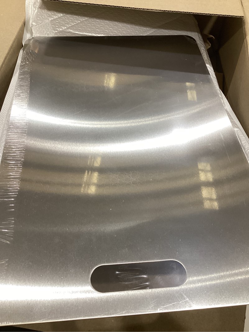 Condition photo showing As Is for titanium cutting board - 2026 new 100% pure titanium cutting boards, food-grade,non-slip surface, dishwasher safe, elegant serving tray, for charcuterie, meat, vegetables, easy clean, 18.1"x11.8" 18.1"l x 11.8"w