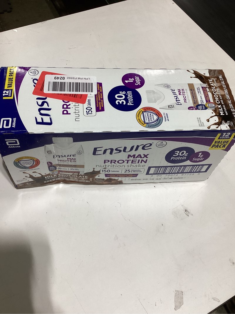 Condition photo showing New/Like New for ensure max protein shake | milk chocolate | ready to drink | 30g protein for muscle health | 1g sugar, 4g fiber | 11 fl oz, 12 pack chocolate 11 fl oz (pack of 12)