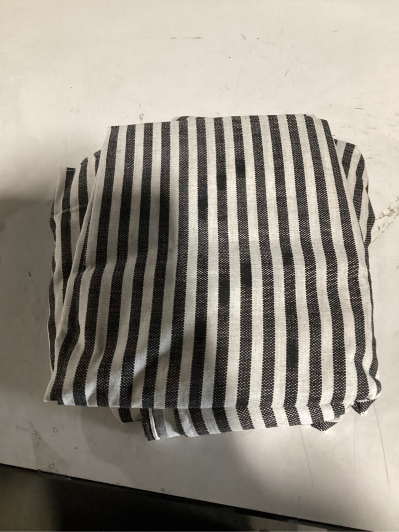 Condition photo showing Good Condition for JINCHAN Linen Curtains for Living Room Blue on Beige Striped Curtains for Bedroom Ticking Stripe Pattern Light Filtering Cottage Core Farmhouse Rustic Back Tab Window Treatment 96 inches Long 2 Panels 38"W x 96"L (Pack of 2) Boxter Stripe Blue on Flax