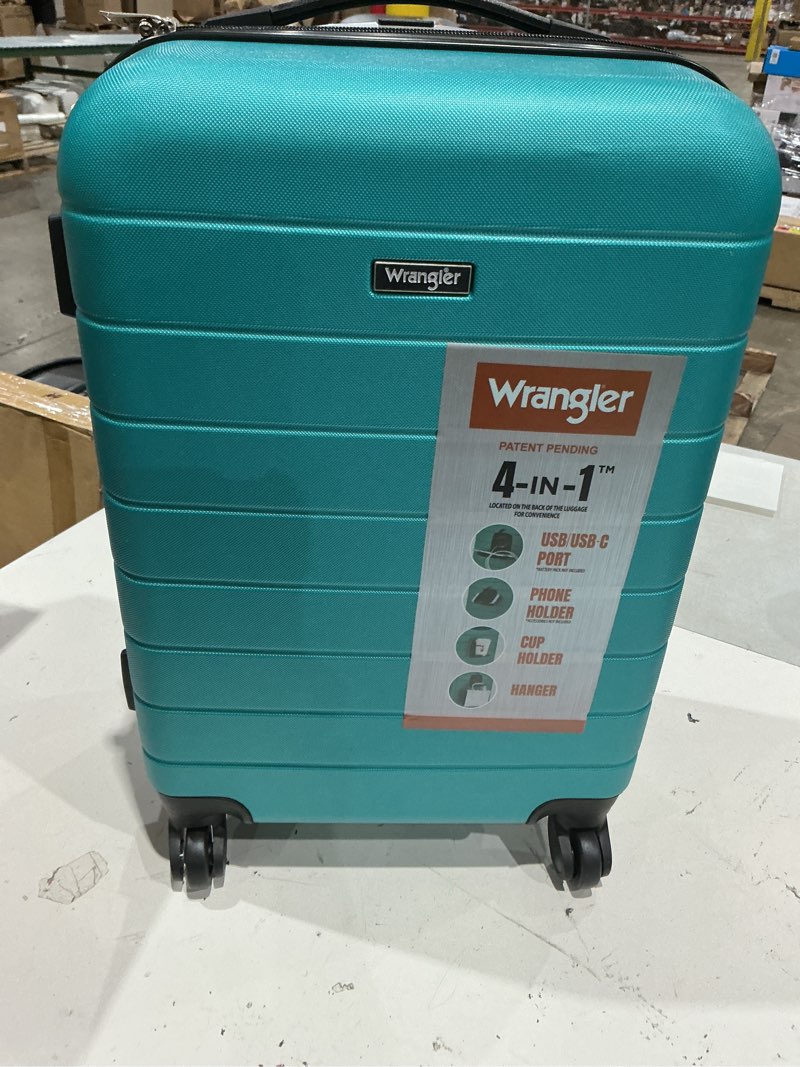 Condition photo showing Good Condition for wrangler smart spinner hardside luggage, 2 piece set, teal 2 piece set teal