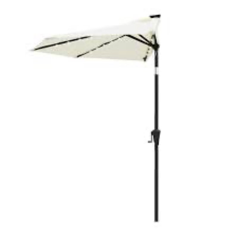FLAME&SHADE 9 ft Half Round Solar Powered Outdoor Market Patio Table Umbrella for Wall Balcony with LED Lights and Tilt Anthracite