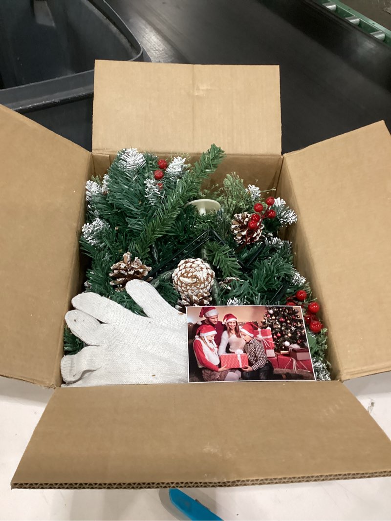 Condition photo showing Good Condition for Prelit Artificial Christmas Tree, Battery Operated Urn Filler with Multi-Color Lights, 24" Holiday Planter Filler with Cones & Red Berries, Christmas Decor for Porch Pathway Garden Yard, 2Pack 24 Inches