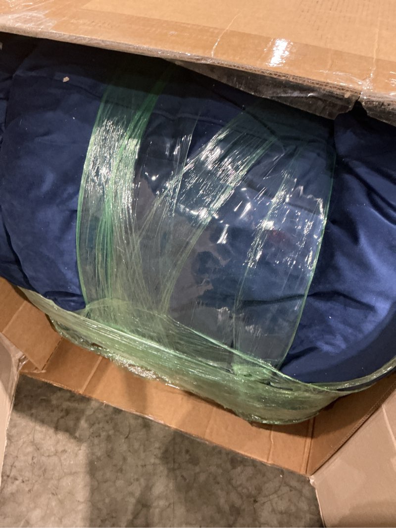 Condition photo showing As Is for codi bean bag chair with filler included, 4 ft - comfy large beanbag chairs for adults, premium foam added - machine washable and soft mink bonded cover - blue, 4ft blue 4 feet