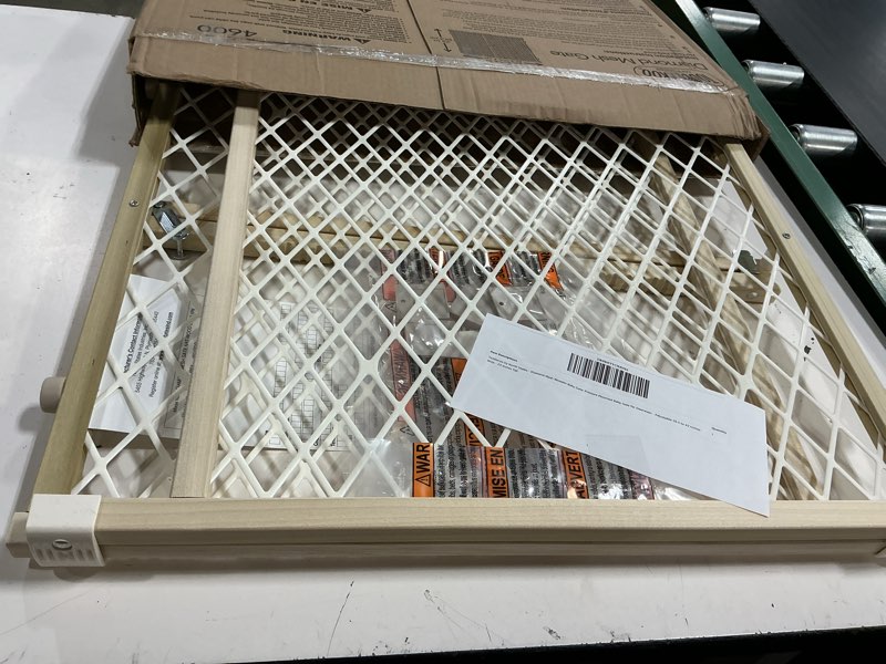 Condition photo showing New/Like New for toddleroo by north states - diamond mesh wooden baby gate: pressure mounted baby gate for doorways - adjustable 26.5 to 42 inches wide - 23 inches tall