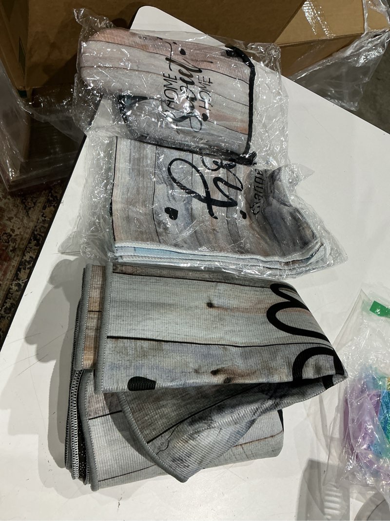 Condition photo showing Good Condition for incomplete 10 pcs farmhouse kitchen decor and accessories set 4 kitchen dish towels 2 pot holders 2 oven mitts 2 rugs for floor home decorations cooking baking mom daughter gifts black white brown