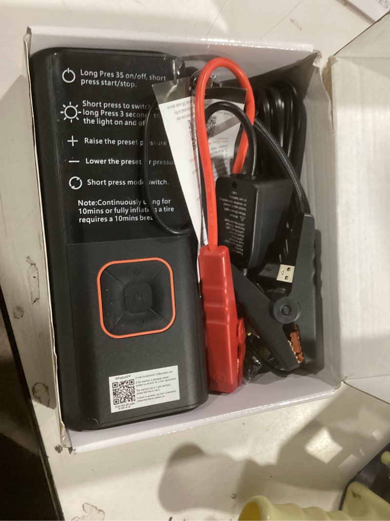 Condition photo showing Good Condition for Jump Starter with Air Compressor, 5000A Battery Jumper Starter Portable (9L Gas/8L Diesel) with 160PSI Auto-Shutoff Tire Inflator, 12V Jump Box Car Battery Jump Starter with Jumper Cables, LED Light Matte Black