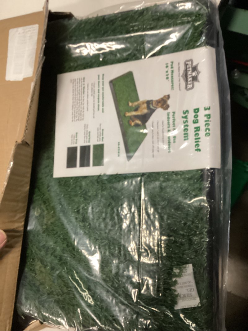 Condition photo showing Good Condition for artificial grass puppy pad with tray 16x20 inch | reusable indoor & outdoor dog potty training mat system | washable fake grass pet housebreaking pad for puppies & small to medium dogs by petmaker small 3-layer system