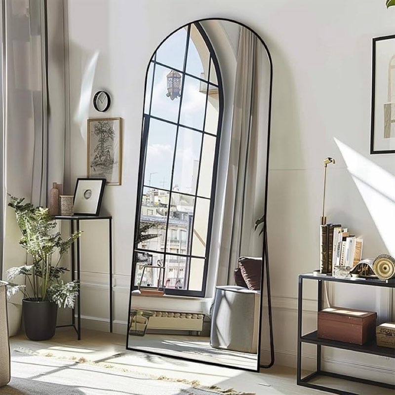 64x22 Arched Full Length Mirror Black,Oversized Floor Standing Mirror with Rust-Resistant Aluminum Frame & Anti-Tilt Base, Modern Arched-Top Design for Bedroom, Living Room, Entryway.