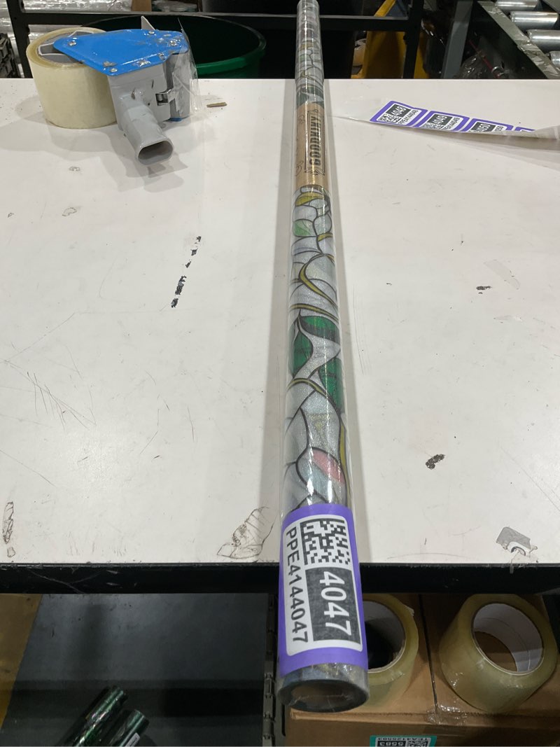 Condition photo showing New/Like New for stained glass window film, rainbow privacy, one way decorative tint, static cling, renter friendly for home bathroom door rainbow lemon tree 45*78.5