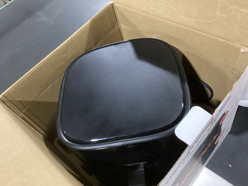 Condition photo showing Good Condition for chefman air fryer – 6 qt compact airfryer for quick & easy meals in minutes, features hi-fry technology for extra crisp, touchscreen controls with 4 presets, nonstick & dishwasher safe basket - black black 6 quart