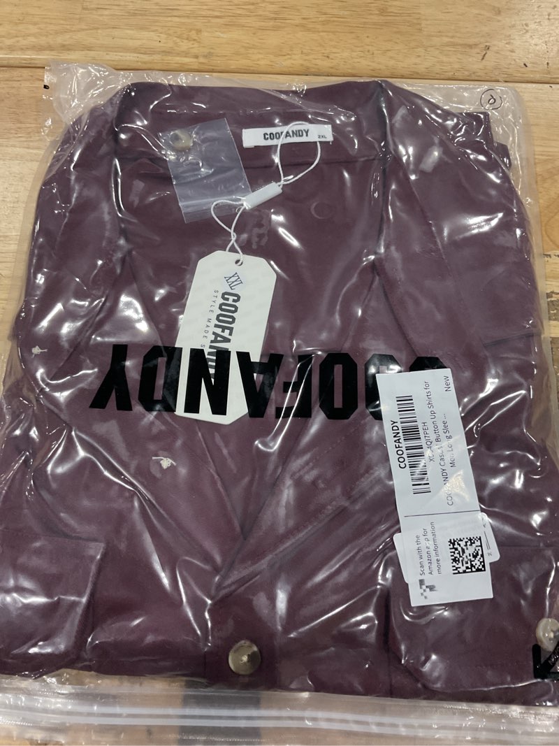 Condition photo showing New/Like New for coofandy men's long sleeve button up shirt jacket with flap pockets wine red xx-large