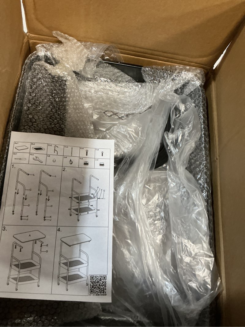 Condition photo showing New/Like New for 3 Tier Metal Rolling Utility Cart Organizer with Walnut Table Top, Stable and Sturdy Rolling Storage