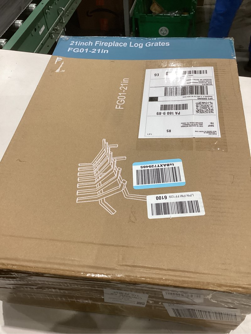 Condition photo showing Good Condition for Fireplace Grate 21 Inch, Fireplace Grates Heavy Duty Cast Iron Solid Steel 7 Bars Fire Pit Grate with 6 Support Legs, Fireplace Log Grate Outdoor Indoor Wrought Iron Wood Burning Rack