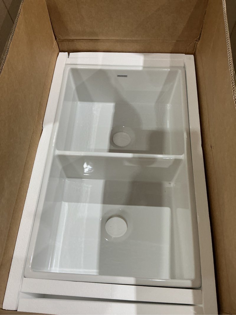 Condition photo showing Good Condition for elkay fireclay equal double apron sink | elkay