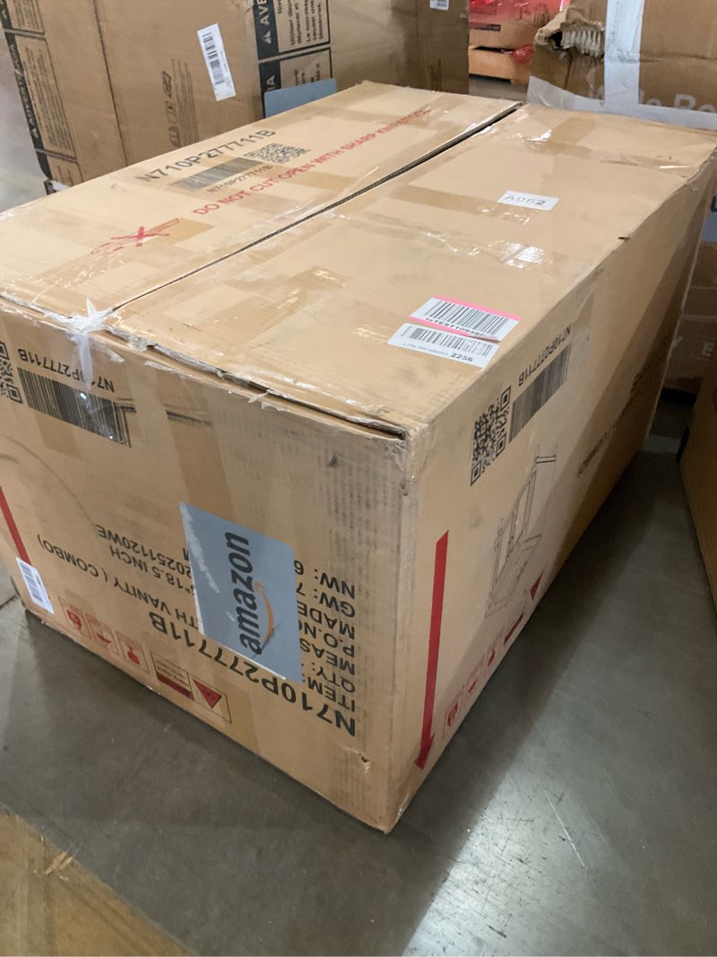 Condition photo showing As Is for bathroom vanity with sink: 24 inch modern floor standing cabinet for apartment bathroom - large storage space & easy clean ceramic basin for urban professionals