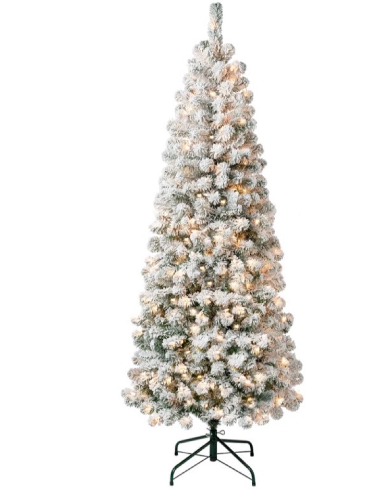 National Tree Company 6 ft Pre-Lit Flocked Acacia Slim Artificial Christmas Tree, 250 Clear Lights