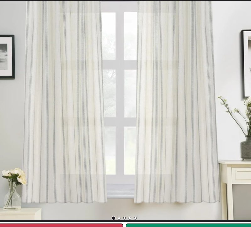 Farmhouse Striped Linen Blend Textured Light Filtering Semi Sheer Rod Pocket Back Tab Curtains