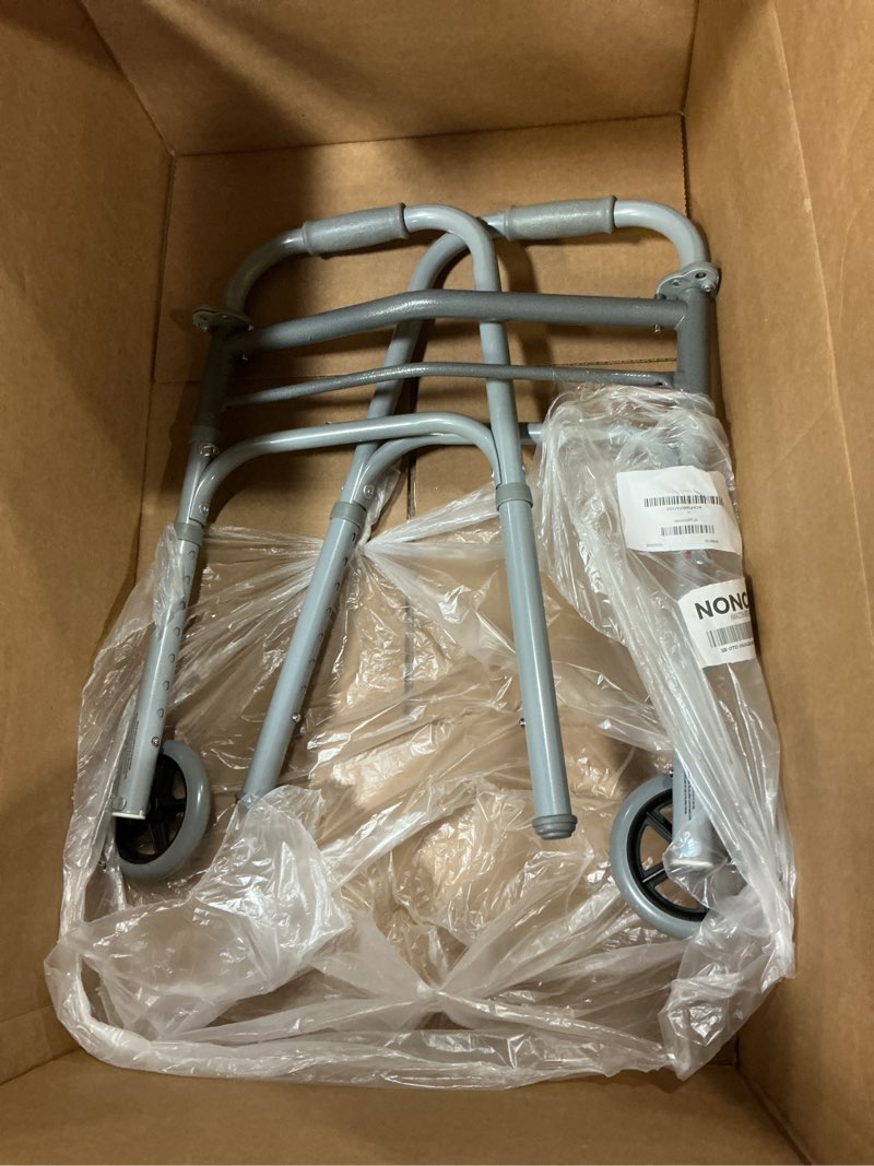 Condition photo showing As Is for healthline walker folding deluxe 2 button without wheels, lightweight foldable mobility walker no wheels for adult seniors disabled, adjustable height for short, average and tall people