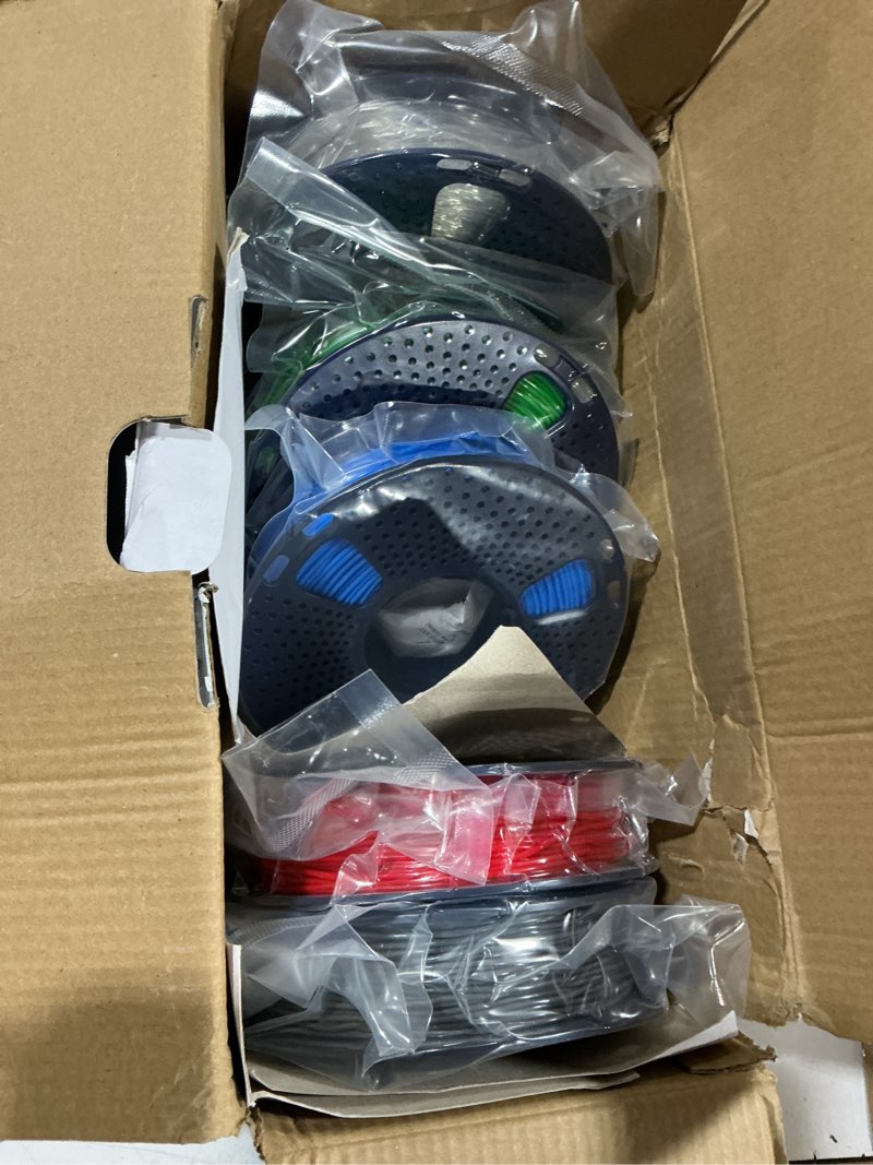 Condition photo showing As Is for sunlu tpu 3d printer filament 1.75mm, high speed 95a tpu filament bundle, flexible 3d filament for fast printing, 250g spool, 8 rolls, 2kg in total, black+white+grey+red+transparent+blue+green+orange 250g*8 tpu black+white+transparent+grey+red+blue+green+orange 95a tpu