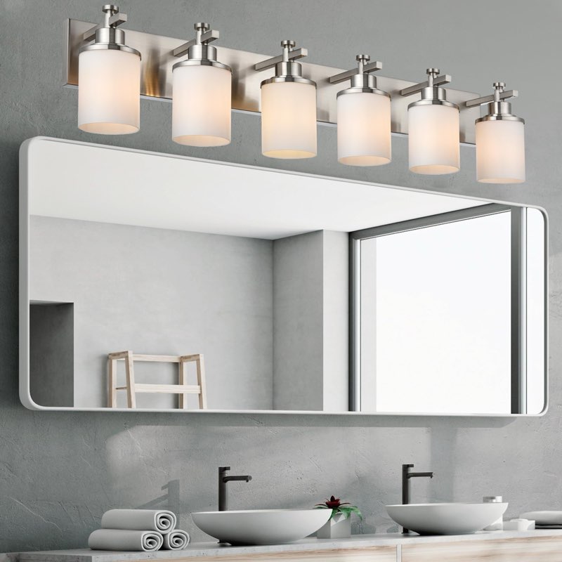 MELUCEE 6-Light Bathroom Vanity Light, Bathroom Light Fixtures Over Mirror with Milky White Glass Sh