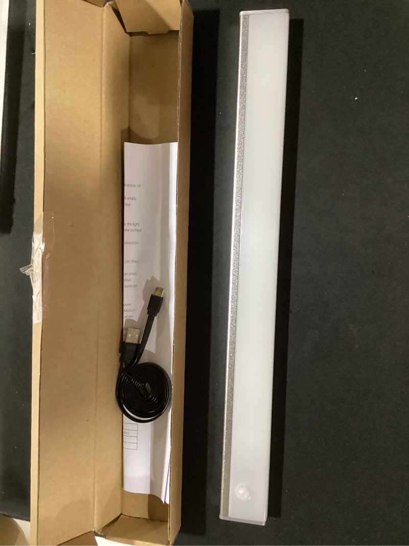 Condition photo showing As Is for automatic wireless 48 led kitchen cabinet lighting motion sensor rechargeable closet light pantry light, closet lights battery operated kitchen lighting under counter(158lm, 6500k, 15.8inch) silver