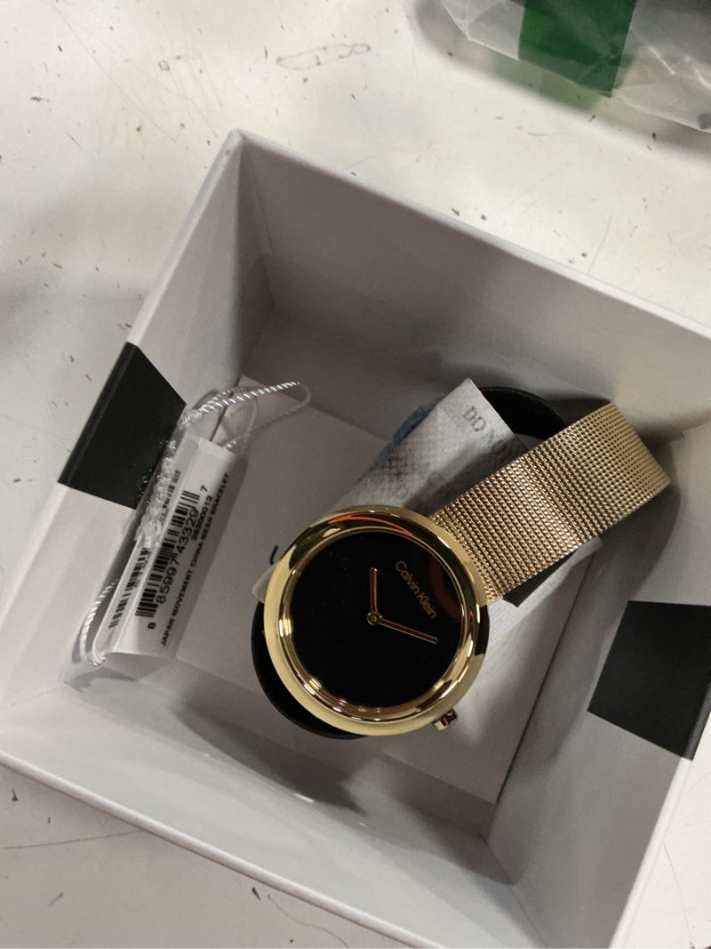 Condition photo showing Good Condition for calvin klein women's twisted bezel - 34mm 2h quartz watch - stainless steel bracelet - water resistance 30 meters - minimalistic style – premium fashion - gift for her black gold