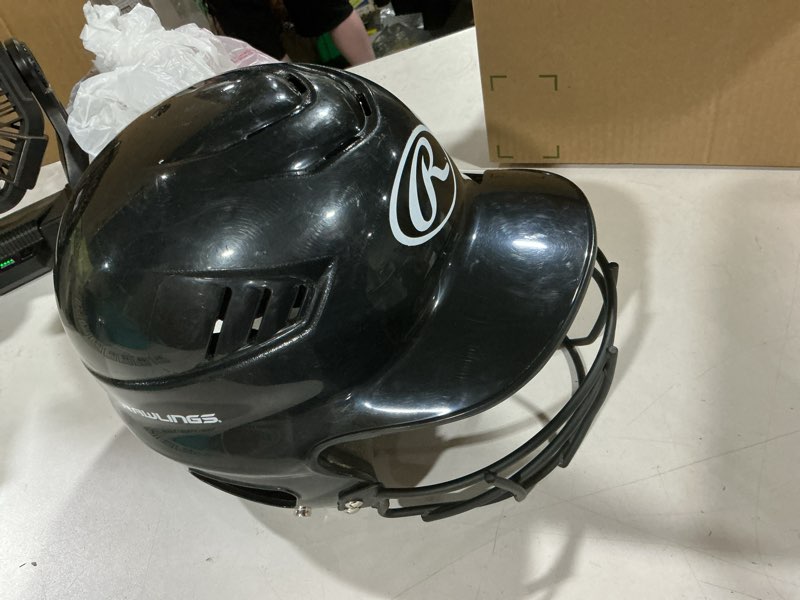 Condition photo showing As Is for rawlings | coolflo batting helmet | 6 1/2" - 7 1/2" one size fits most | facemask option | multiple colors black + facemask