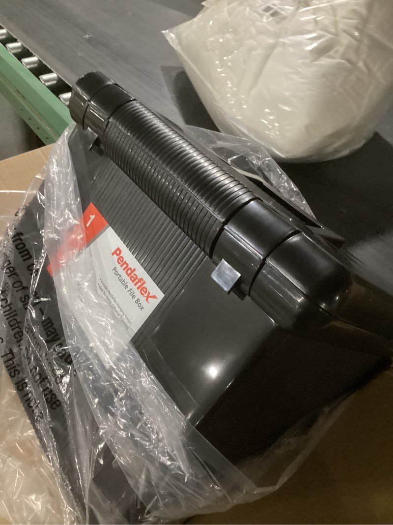 Condition photo showing Good Condition for Pendaflex Portable File Box with File Rails, Simple Document Storage, File Bin for Home and Office, Hinged Lid with Double Latch Closure, Black, 3 Black Letter Size Hanging Folders Included (41742AMZ) 22 File Folders Black