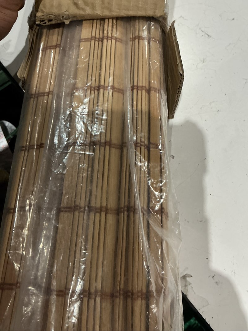 Condition photo showing Good Condition for agesisi bamboo roman shades with valance cover, cordless blinds for indoor windows, light filtering woven wood shades for home & patio, privacy protection, 34" w x 64" h, carbonized light filtering-carbonized 34"w x 64"h