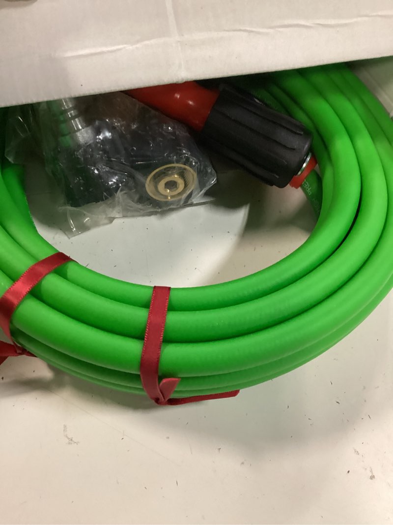 Condition photo showing New/Like New for yamatic upgraded flexible pressure washer hose 25ft 1/4", 3200 psi non-kink replacement with m22-14mm & 3/8" quick connect adapters, extension for gas power washer troy-bilt ryobi honda craftsman green 25ft