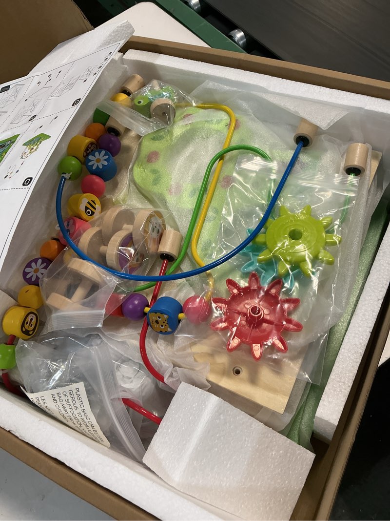 Condition photo showing New/Like New for TOOKYLAND 5 in 1 Activity Center, Wooden Large Activity Play Cube 23"X13"X13", Wooden Learning Puzzle Toy for Toddlers, with Animal Friends, Shapes, Mazes, Shape Sorter