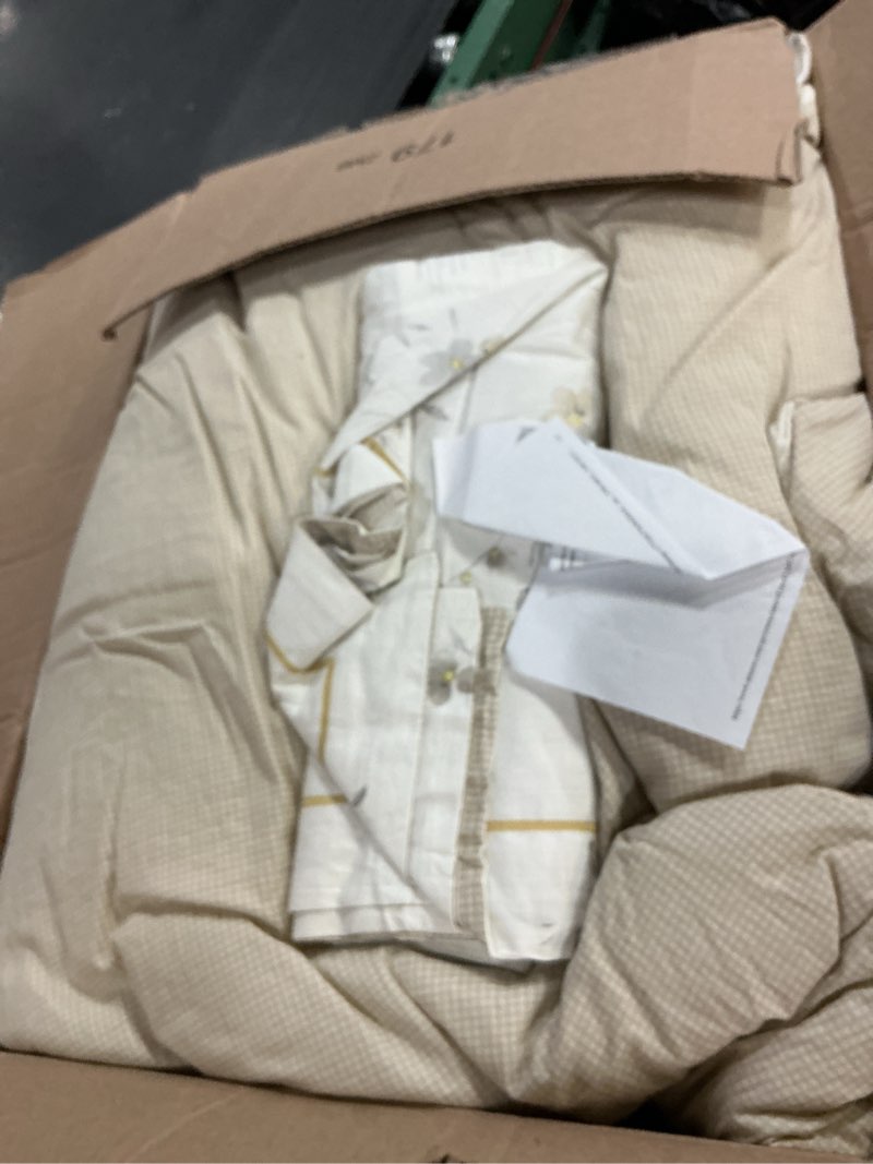 Condition photo showing As Is for lemiroe floral cotton comforter king size - cream comforter with luxurious grey branches & subtle beige blossoms,reversible lightweight bedding sets 3pcs(104"×90") king(104"×90") floral - cream beige