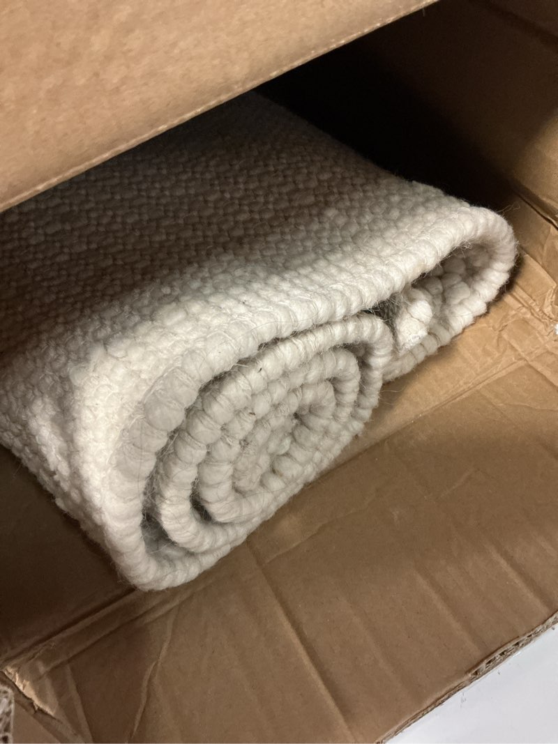 Condition photo showing As Is for handwoven wool area rug - hand woven natural carpet rugs- kitchen hallway dining room (ivory- 3'x5') 3' x 5' (rectangular)