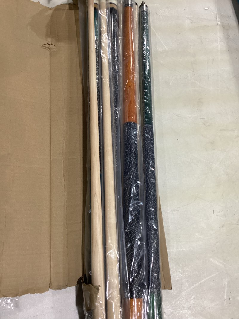 Condition photo showing Good Condition for set of 4 pool cues-different weights(18/19/20/21 oz) or different tip sizes(10/11/12/13mm tip) cue set 58" canadian maple, 4-prong house bar billiard cue sticks set a