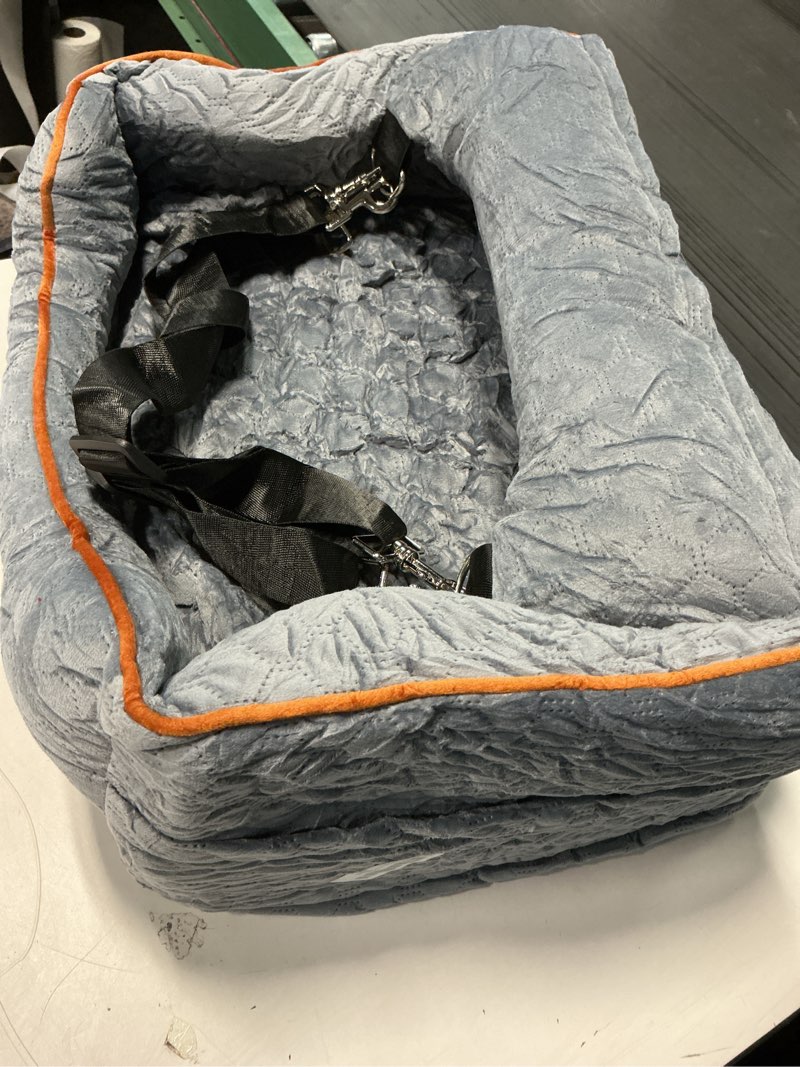 Condition photo showing Good Condition for Dog Car Seat - Memory Foam Dog Booster Seat for Small Dogs Up to 25lbs-Elevated Pet Car Seat with Storage Pockets and Dog Seat Belt-Soft Pet Travel Bed for Front & Back Seats-Removable Washable-Grey