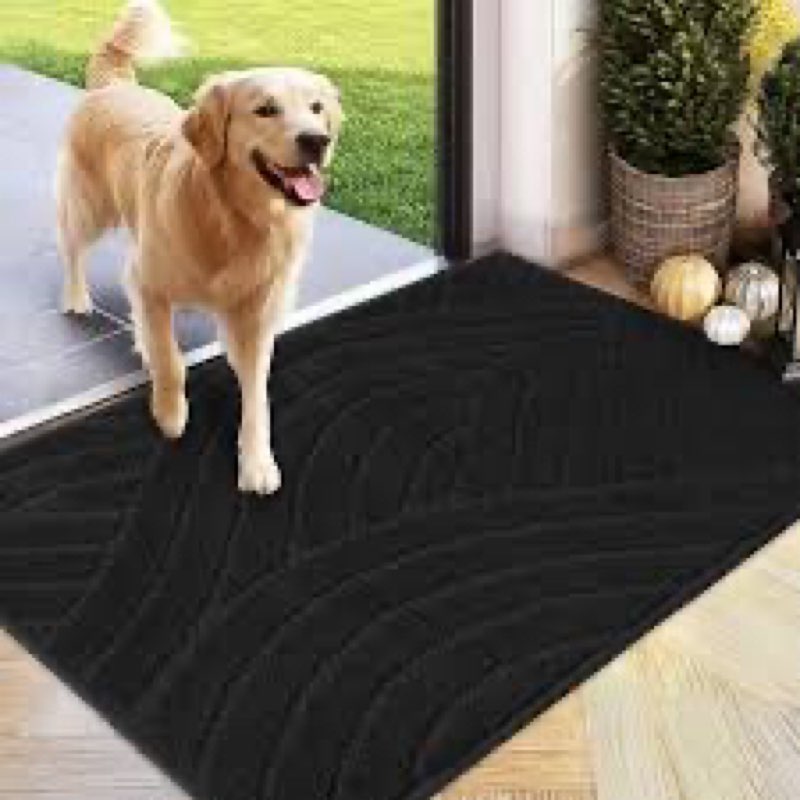 PLEASOR Front Door Mat, Absorbent Dirt Trapper Welcome Door mat Indoor, Non Slip Machine Washable En