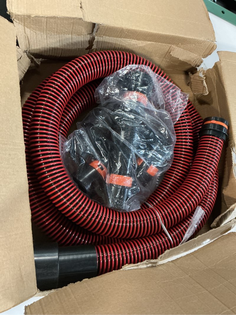 Condition photo showing Good Condition for 10FT Shop Vac Hose, Dust Collection Hose Kit for Home&Shop Vacuums System with 6 Adapters for Woodworking Power Tool & Sander, Compatible with festool/dewalt/bosch/ryobi/makita, etc Most Multi-Brands 10 FT Hose with 6 Adapters