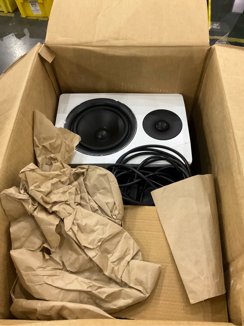 Condition photo showing As Is for Rockville APM6W Powered USB Studio Monitor Speaker Pair in White, 6.5", 2-Way, 350W, EQ, MDF Wood, RCA/XLR, Perfect for Studios, Recording, Music
