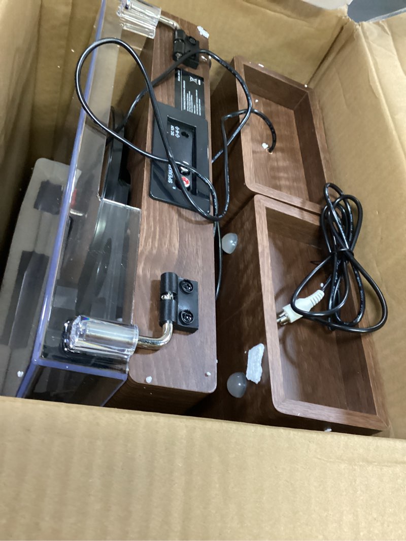 Condition photo showing Good Condition for vinyl record player with dual stereo bookshelf speakers vintage turntable with bluetooth wireless playback belt drive 3-speed playback record player support rca out auto stop wooden