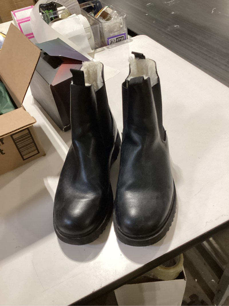 Condition photo showing As Is for Black wide chunky leather boots size 10 women