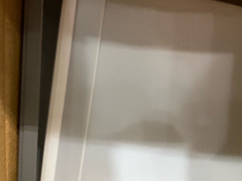 Condition photo showing As Is for IRIS USA Dog Food Storage Container 50 lbs, with Removable Rolling Wheels & Included Scoop, for Dog Cat Bird and Other Pets, Food Storage Bin, Keep Fresh, Made in USA, Clear/Dark Gray 50 lbs Clear/Dark Gray