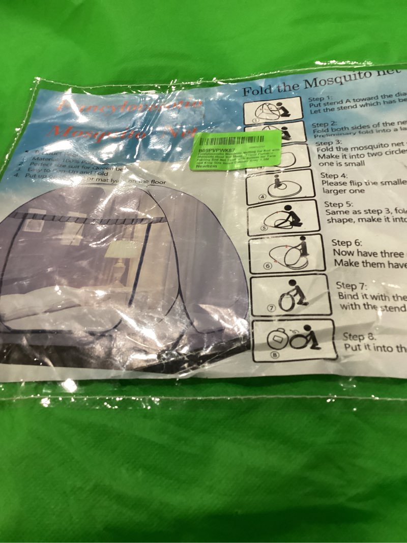 Condition photo showing New/Like New for mosquito netting for bed with mosquito head net mesh, travel portable folding bed net tend with bottom for twin and king size home outdoor grey?1.8m