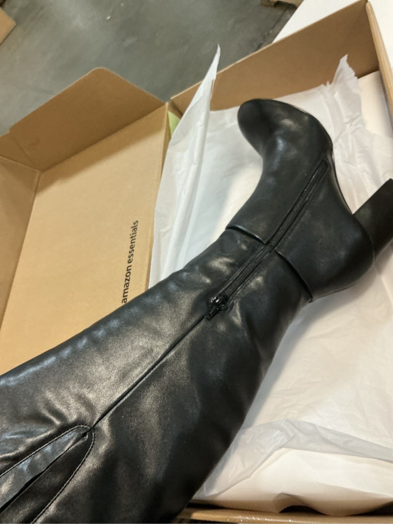 Condition photo showing Good Condition for amazon essentials women's tall boots with chunky block heel 6.5 wide black faux leather(color black )