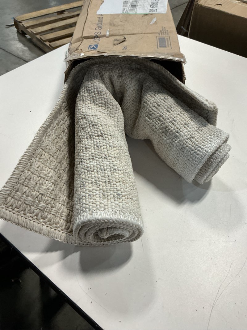 Condition photo showing As Is for easy jute door mat 2x3 indoor outdoor natural rugs solid fiber rug woven area rug boho easy clean inside carpet for living room bedroom dining room hallway or outdoor patio porch (2 x 3 bone) bone/white solid 2' x 3' (rectangular)