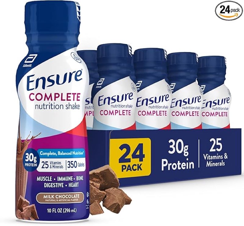 (BBD: 06/01/2026) Ensure COMPLETE Milk Chocolate Nutrition Shake, Complete, Balanced Meal Replacement, Ready To Drink, 30g Protein, 25 Vitamins & Minerals, 10 fl oz—24 Pack