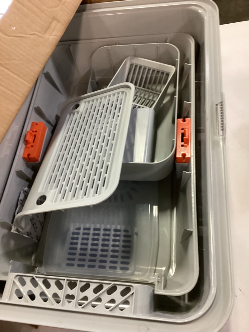 Condition photo showing Good Condition for Stainless Steel Cat Litter Box with Lid, XL Extra Large Litter Box for Big Cats, Enclosed Removable Metal Litter Boxs with High Sided Enclosure & Scoop, Anti-Leakage, Non-Sticky, Easy Cleaning(Grey)
