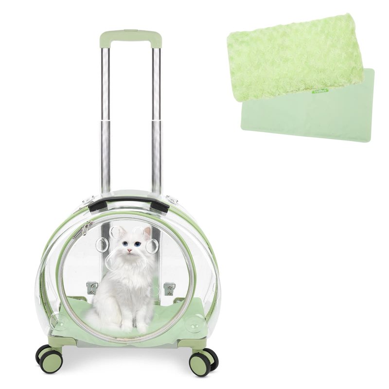 transparent & fully breathable hard cat carrier with rolling wheels for dogs, cats, multiple carrying options, perfect for traveling/taking a walk